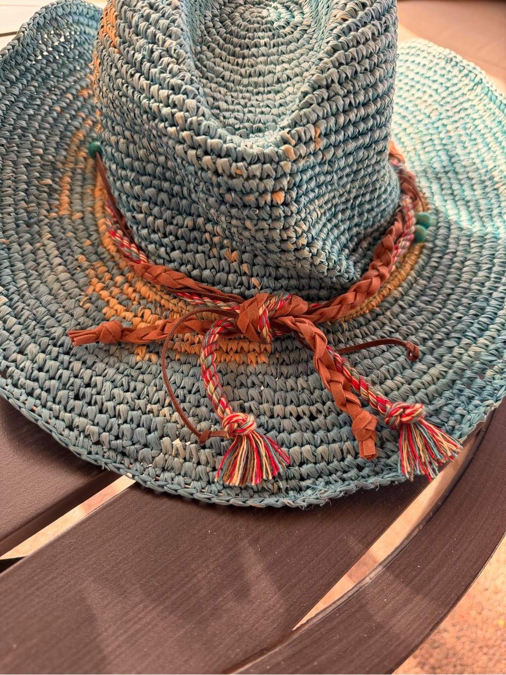 WALLAROO Handwoven Teal Straw Sun Hat with Beaded Trim - Picture 10 of 13